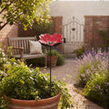 Poppy Bird Feeder and Bath, Red Cast Iron Garden Stake Outdoor Decor, 30"