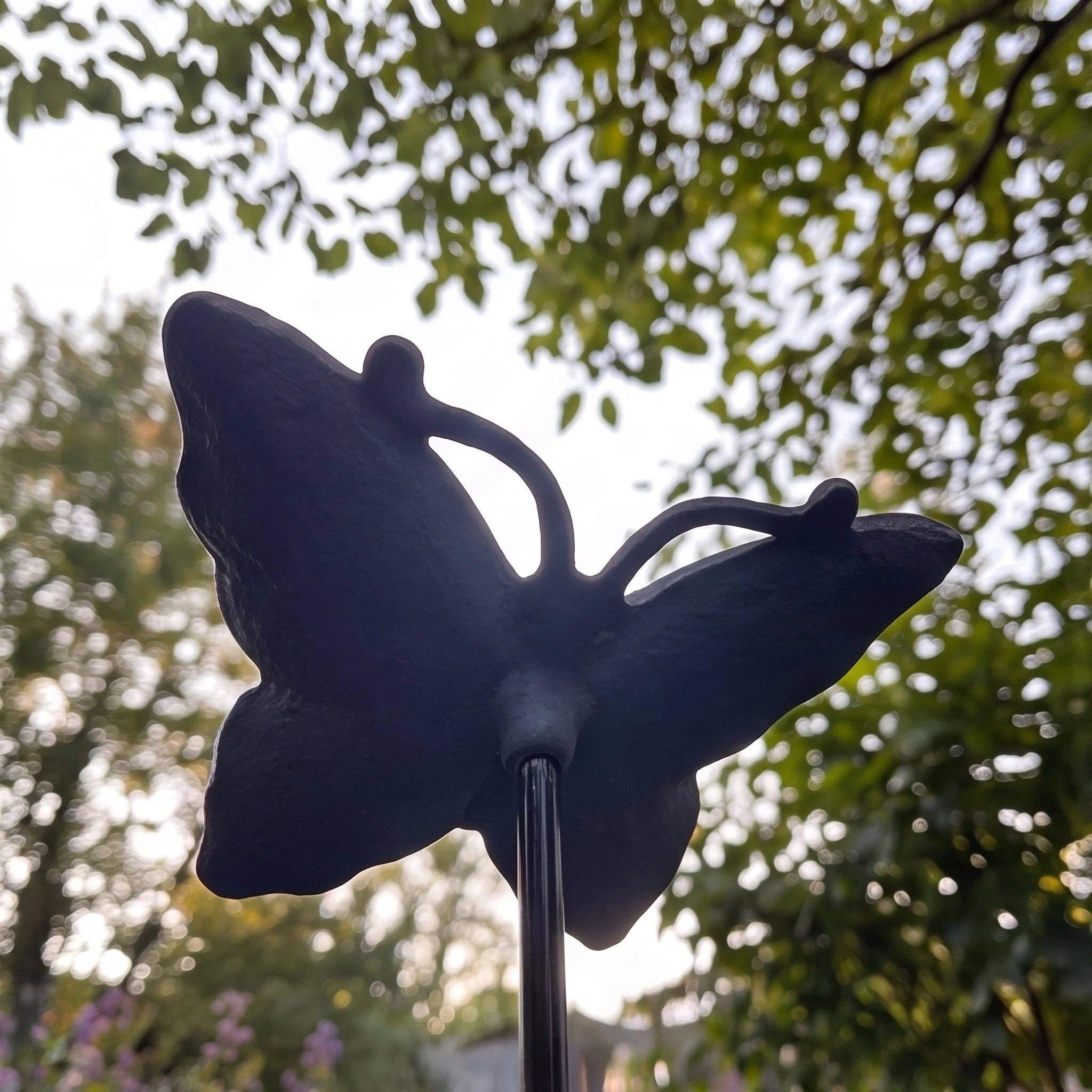Butterfly Bird Feeder and Bath, Blue Cast Iron Garden Stake, 28.5"