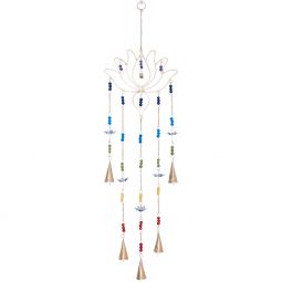 Brass Bell Chime - Lotus w/ Glass Chakra Beads