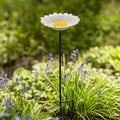 Daisy Bird Feeder and Bath, White Cast Iron Garden Stake, 28.5"