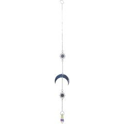 Crystal Hanging String - AB Crystal Tear Drop w/ Moon & Star Burst Charms
