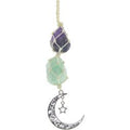 Hanging Rough Crystal String w/ Moon - Amethyst & Green Aventurine