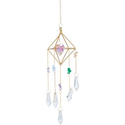 Hanging AB Heart Crystal Suncatcher w/ Multi - Colored Glass Beads & Clear Crystals