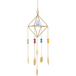 Hanging AB Crystal Prism Suncatcher w/ Multi - Colored Glass Beads & Sun Charms