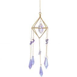 Hanging AB Crystal Prism Suncatcher w/ Amethyst Chips & Purple Crystals