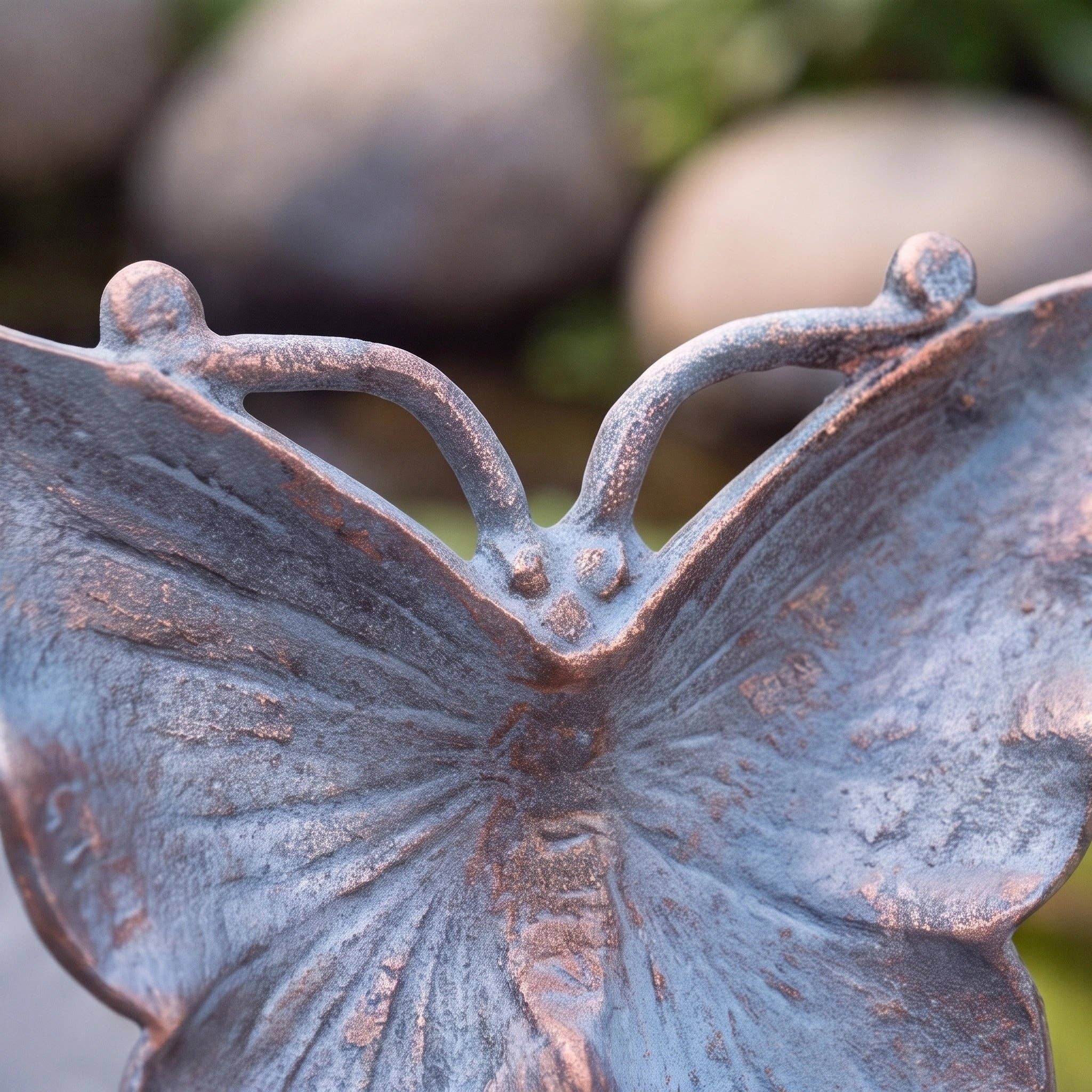 Butterfly Bird Feeder and Bath, Blue Cast Iron Garden Stake, 28.5"