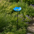 Forget-Me-Not Bird Feeder and Bath, Blue Cast Iron Garden Stake, 28.5"